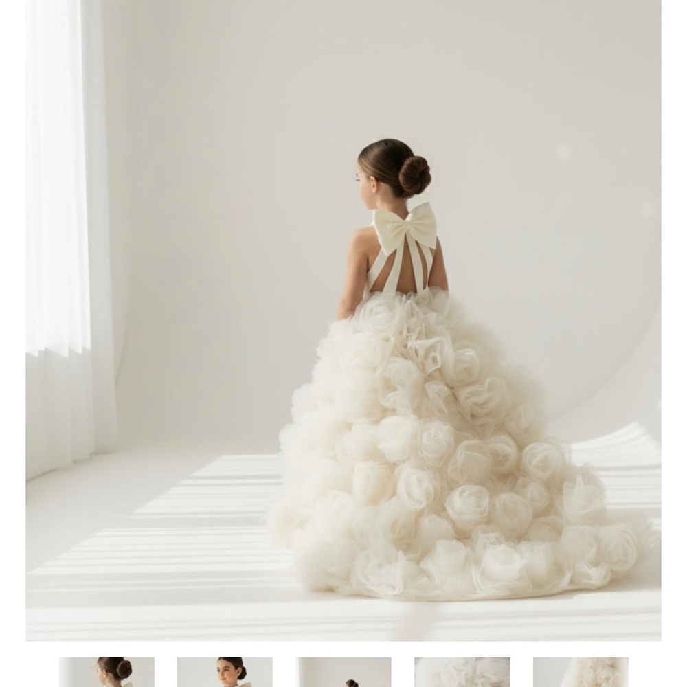 White Tulle Floral Ball Gown Flower Girl Dress - Picture 3 of 4
